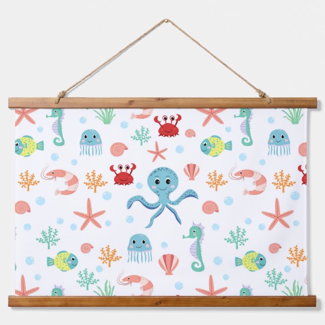 Whimsical Underwater Sea Creatures Hanging Tapestry (Front)
