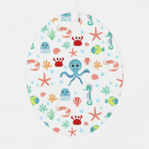 Whimsical Underwater Sea Creatures Metal Ornament