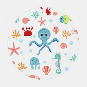 Whimsical Underwater Sea Creatures Metal Ornament