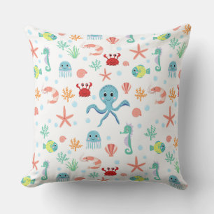 Whimsical Underwater Sea Creatures Throw Pillow