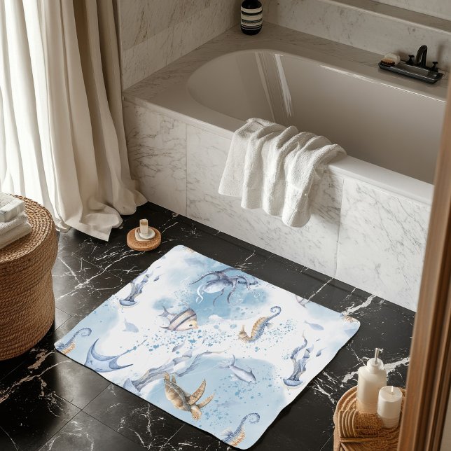 Whimsical Underwater World – Sea Creatures Pattern Bath Mat (Creator Uploaded)