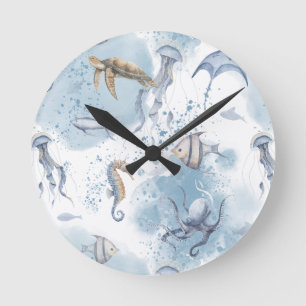 Whimsical Underwater World – Sea Creatures Pattern Round Clock