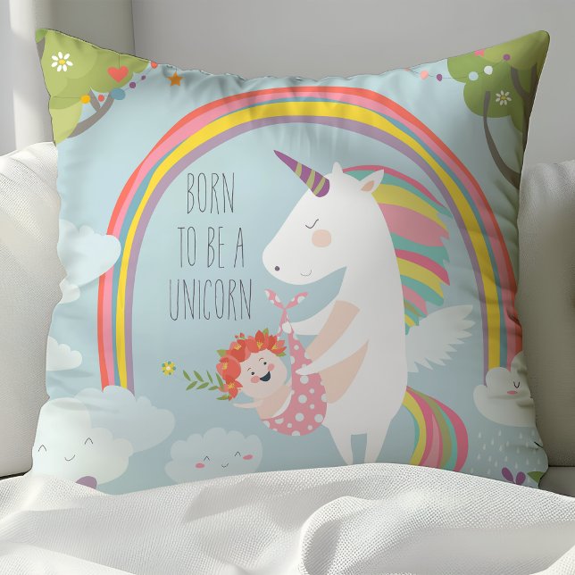 Whimsical Unicorn and Rainbow Baby Nursery Pillow (Creator Uploaded)