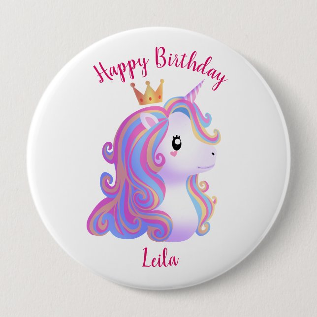 Whimsical Unicorn Birthday 4 Inch Round Button (Front)