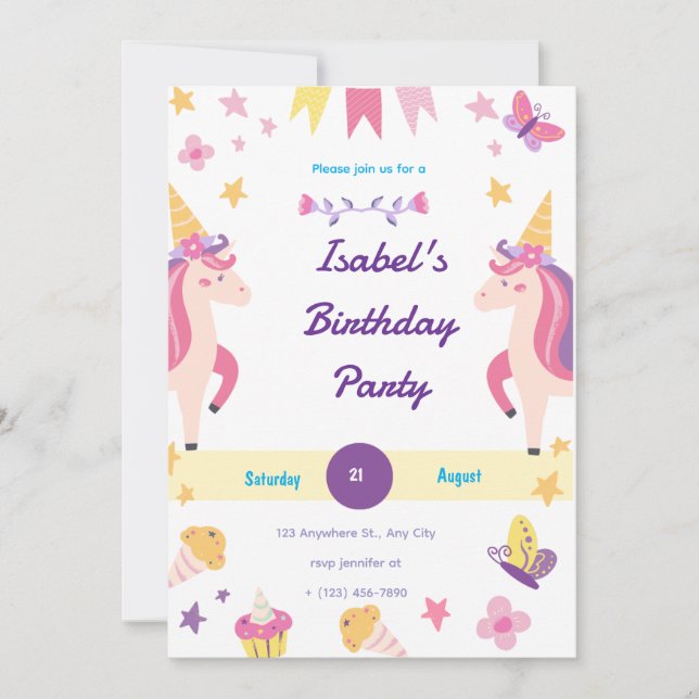 Whimsical Unicorn Birthday Invitation  (Front)