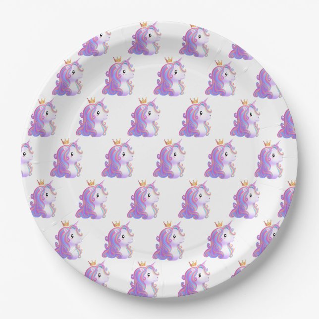 Whimsical Unicorn Birthday Paper Plate (Front)