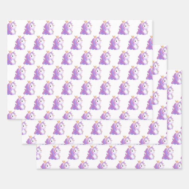 Whimsical Unicorn Birthday Wrapping Paper Sheet (Set)