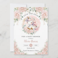 Whimsical Unicorn Blush Pink Floral Baby Shower