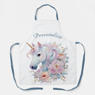 Whimsical Unicorn Floral Personalized Name Apron