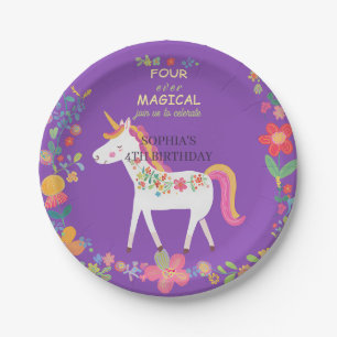 Whimsical Unicorn & Flowers Invitation Paper Plate