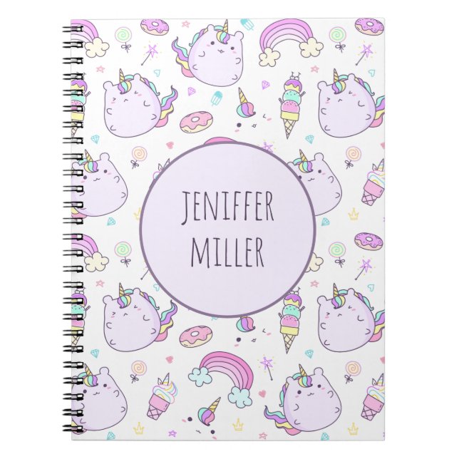 Whimsical Unicorn Kids Girls Personalized Name  Notebook (Front)