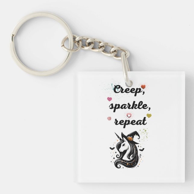 Whimsical Unicorn Line Art – "Creeper, Sparkle, Re Keychain (Front)