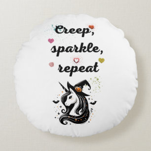 Whimsical Unicorn Line Art – "Creeper, Sparkle, Re Round Pillow