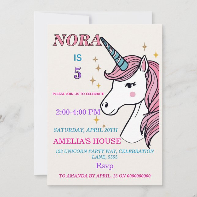 Whimsical Unicorn Magical Party Invite with Pastel (Front)