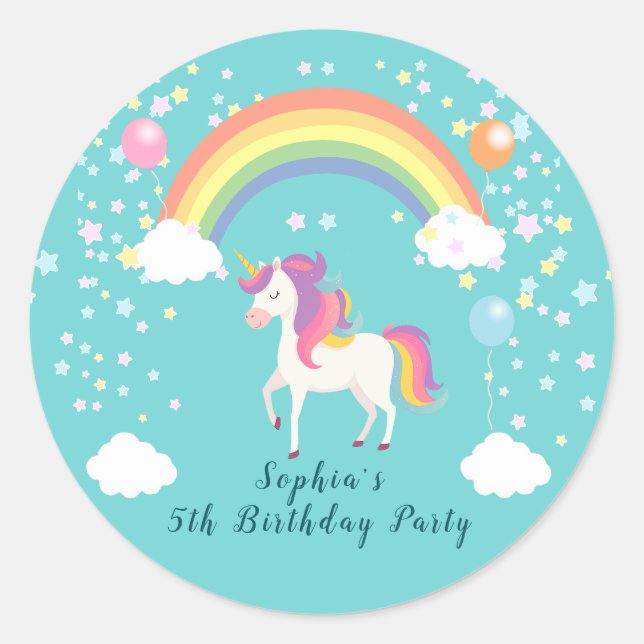 Whimsical Unicorn Party Classic Round Sticker (Front)