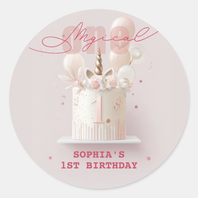 Whimsical Unicorn Party Classic Round Sticker (Front)