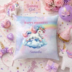 Whimsical Unicorn Pastel Colours Girl Birthday Pil Throw Pillow