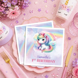 Whimsical Unicorn Pink Purple Girl Birthday Napkin