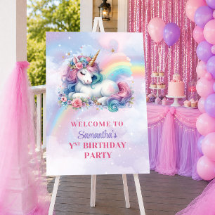 Whimsical Unicorn Pink Purple Girl Birthday Welcom Poster