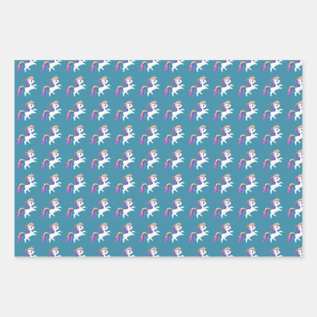 Whimsical Unicorn Rainbow Heart Wrapping Paper (Front)