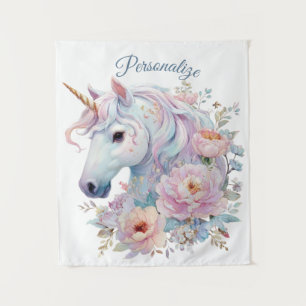 Whimsical Unicorn with Pastel Floral Accents Tapestry