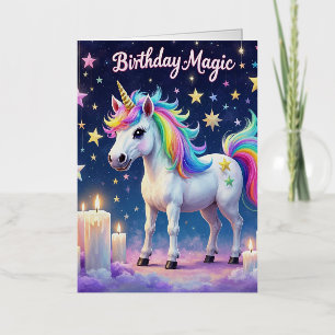 Whimsical unicorn with rainbow Birthday Magic art Foil Greeting Card