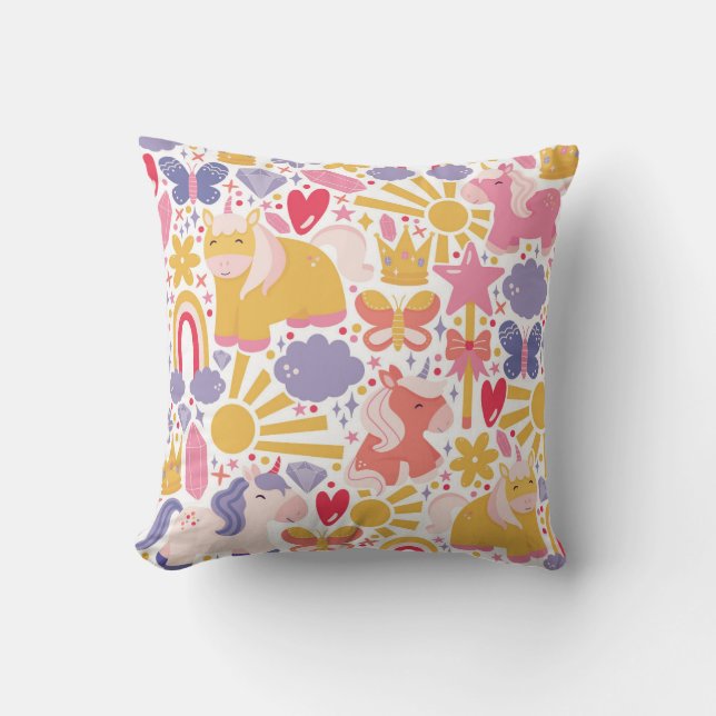Whimsical Unicorn Wonderland Throw Pillow (Front)