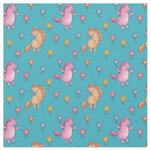 Whimsical Unicorns and Pretty Flowers Pattern Fabric