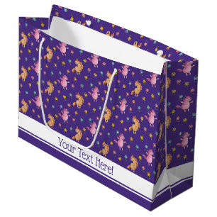Whimsical Unicorns and Pretty Flowers Pattern Large Gift Bag