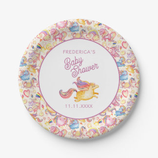 Whimsical Unicorns Baby Shower Paper Plate
