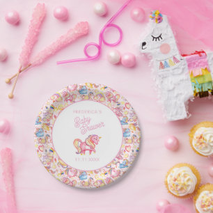 Whimsical Unicorns Girl Baby Shower Paper Plate