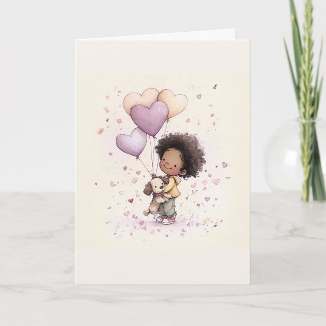 Whimsical Valentine Greeting Card – Watercolor (Front)