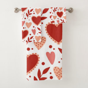 Whimsical Valentine Heart Pattern Bath Towel Set