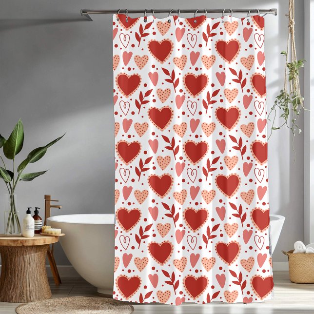 Whimsical Valentine Red & Pink Heart Pattern (Whimsical Valentine Red & Pink Heart Pattern Shower Curtain)