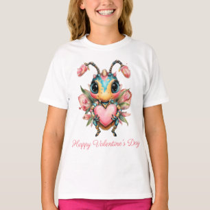 Whimsical Valentine`s Day Bug Heart T-Shirt