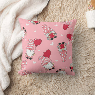 Whimsical Valentine's Gnomes with Hearts Throw Pillow