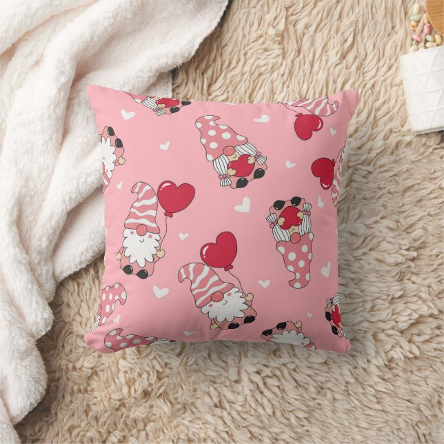 Whimsical Valentine's Gnomes with Hearts Throw Pillow (Blanket)