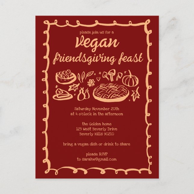 Whimsical VEGAN Thanksgiving Friendsgiving CUSTOM  Postcard (Front)