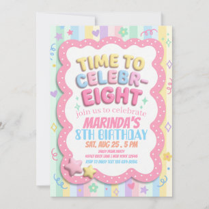 Whimsical Vibrant Colourful Time to Celebr-Eight 8 Invitation