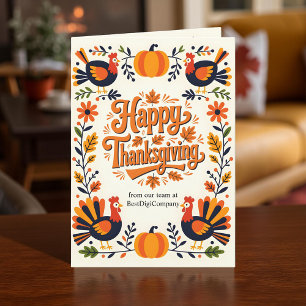 Whimsical Vibrant Folk Art Autumn Thanksgiving Card