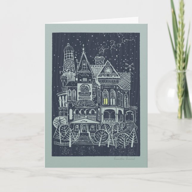 Whimsical Victorian House Christmas Card (Front)