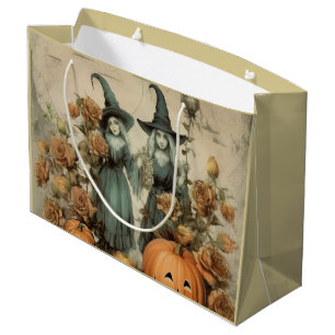 Whimsical Victorian Witches Pumpkin Roses Large Gift Bag