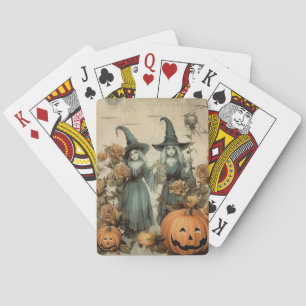 Whimsical Victorian Witches Pumpkin Roses Playing Cards