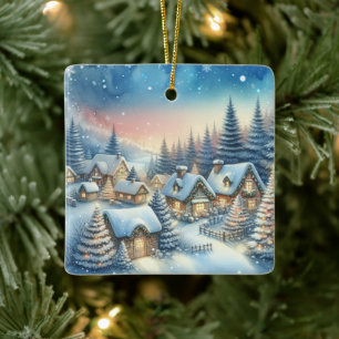 Whimsical Village Christmas Personalized Ceramic Ornament