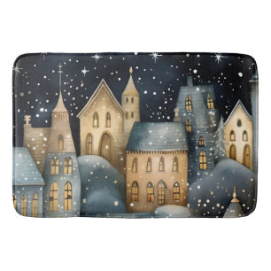 Whimsical Village Starry Skies Navy Gold Bath Mat