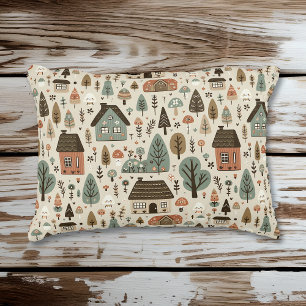 Whimsical Village with Cottages and Trees Accent Pillow