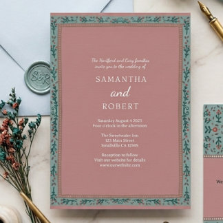 Whimsical Vine Green Blue Wedding Invitation