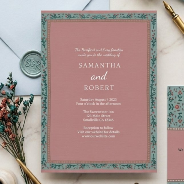 Whimsical Vine Green Blue Wedding  Invitation (Creator Uploaded)