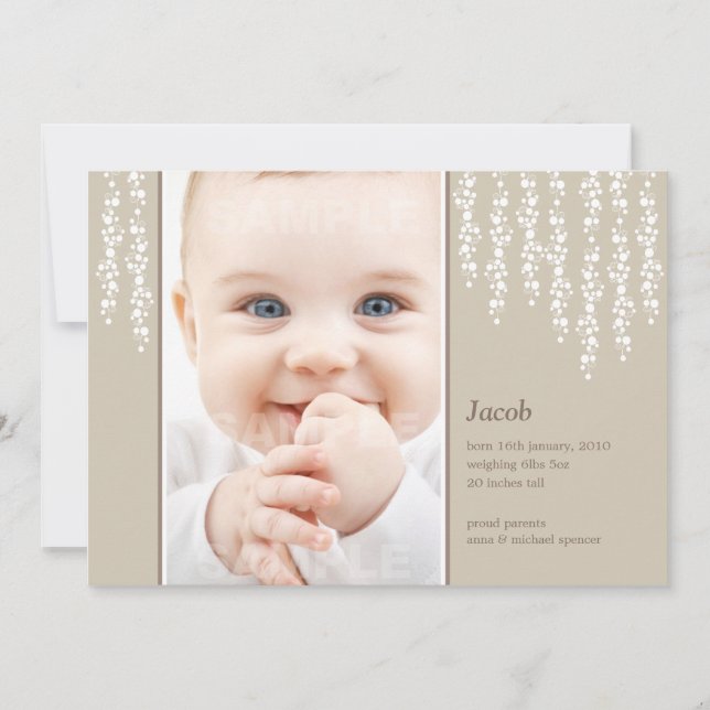 Whimsical Vines Birth Announcement Ecru Card (Front)