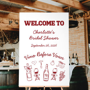 Whimsical Vino Before Vows Burgundy Bridal Shower Acrylic Sign